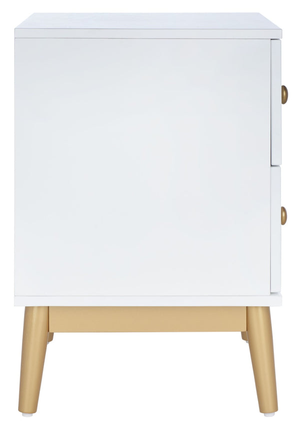 Safavieh Ottoline Glamorous Two-Drawer Nightstand With Floral Carvings & Gold Accents For Chic Bedrooms NST5008A