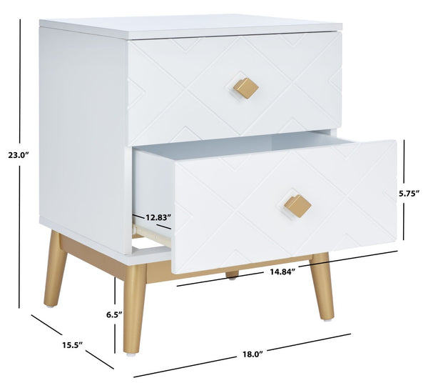 Safavieh Wilfred Stylish 2-Drawer Nightstand With Diamond Pattern & Gold Accents For Elegant Bedroom Decor NST5009A