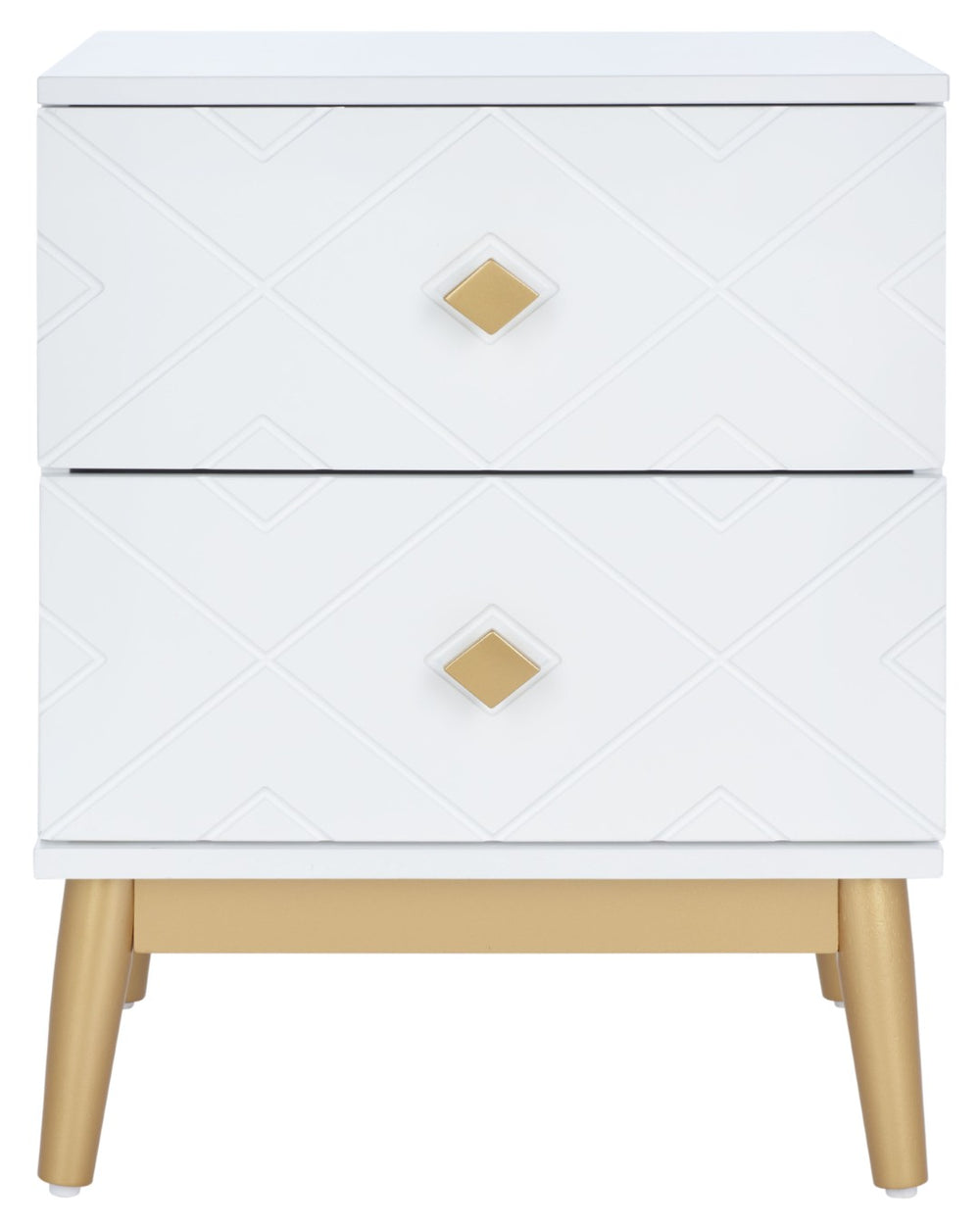 Safavieh Wilfred Stylish 2-Drawer Nightstand With Diamond Pattern & Gold Accents For Elegant Bedroom Decor NST5009A