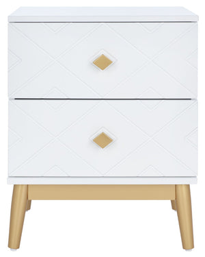 Safavieh Wilfred Stylish 2-Drawer Nightstand With Diamond Pattern & Gold Accents For Elegant Bedroom Decor NST5009A
