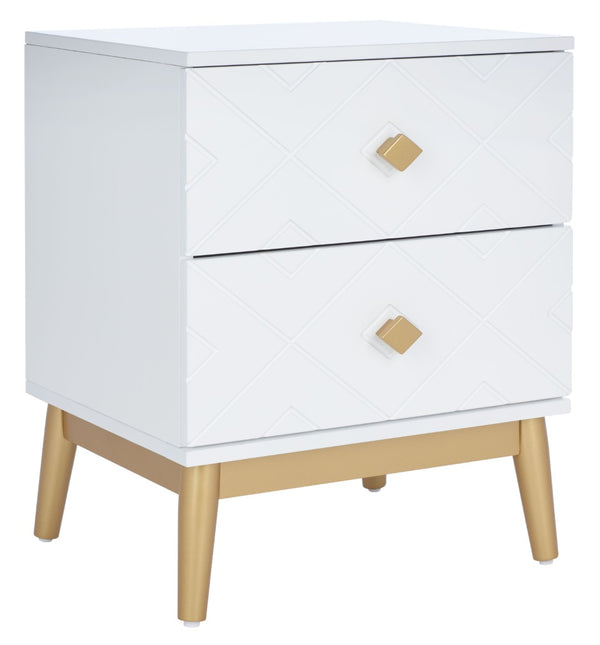 Safavieh Wilfred Stylish 2-Drawer Nightstand With Diamond Pattern & Gold Accents For Elegant Bedroom Decor NST5009A