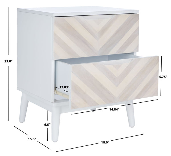 Safavieh Tay Modern Two-Drawer Nightstand With Chic Chevron Pattern And Whitewashed Frame For Stylish Storage NST5011A