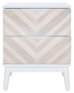 Safavieh Tay Modern Two-Drawer Nightstand With Chic Chevron Pattern And Whitewashed Frame For Stylish Storage NST5011A