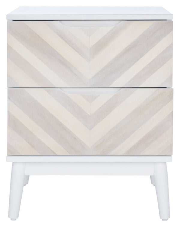 Safavieh Tay Modern Two-Drawer Nightstand With Chic Chevron Pattern And Whitewashed Frame For Stylish Storage NST5011A