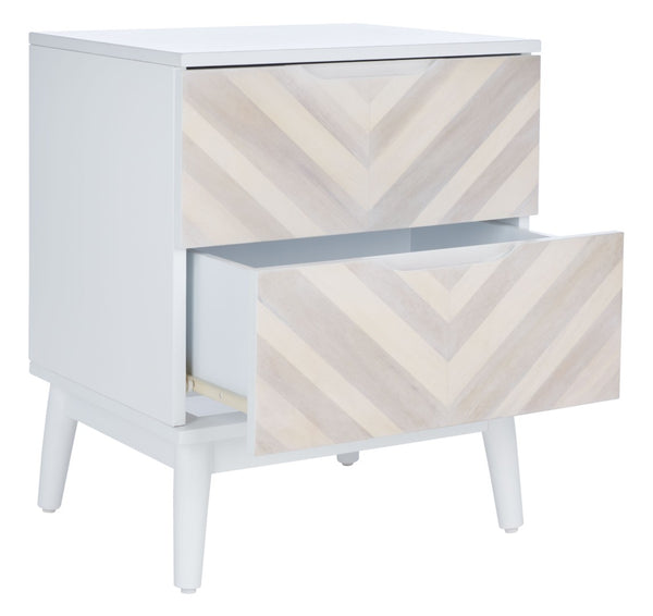 Safavieh Tay Modern Two-Drawer Nightstand With Chic Chevron Pattern And Whitewashed Frame For Stylish Storage NST5011A