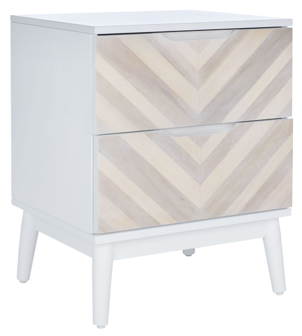 Safavieh Tay Modern Two-Drawer Nightstand With Chic Chevron Pattern And Whitewashed Frame For Stylish Storage NST5011A