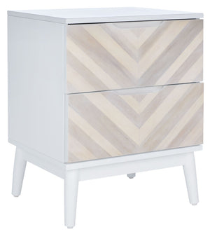 Safavieh Tay Modern Two-Drawer Nightstand With Chic Chevron Pattern And Whitewashed Frame For Stylish Storage NST5011A