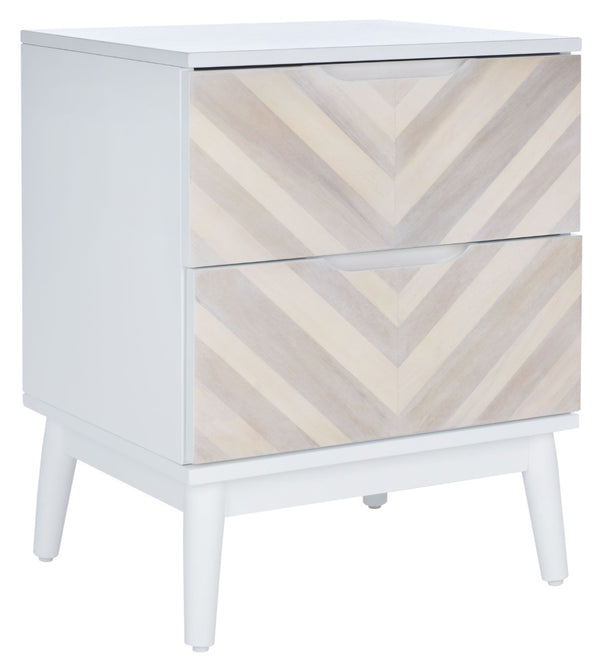 Safavieh Tay Modern Two-Drawer Nightstand With Chic Chevron Pattern And Whitewashed Frame For Stylish Storage NST5011A