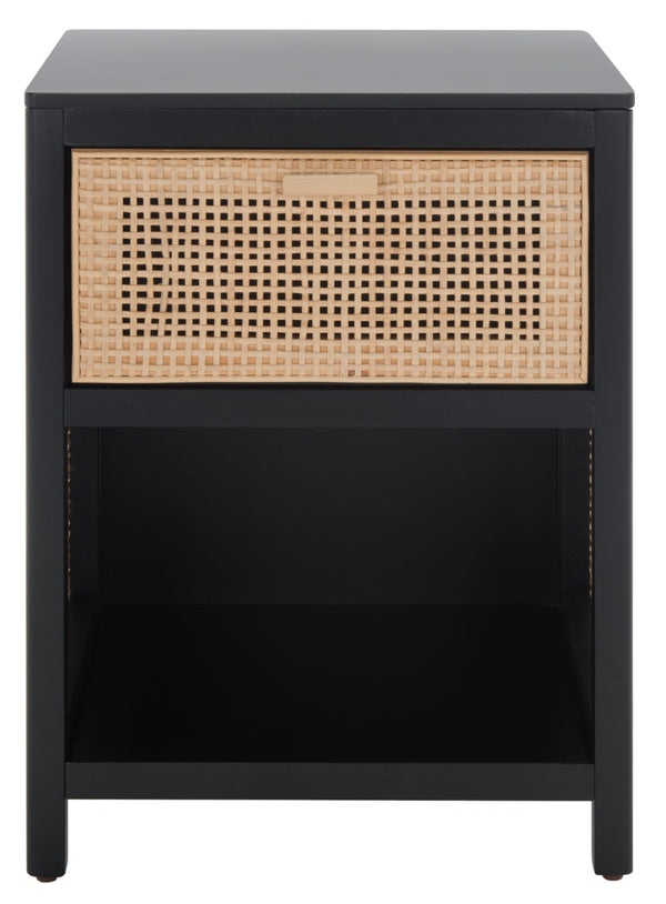 Safavieh Miya Nightstand With Rattan Detailing: Modern Storage Solutions For A Stylish Bedroom Retreat Black / Natural NST5012B