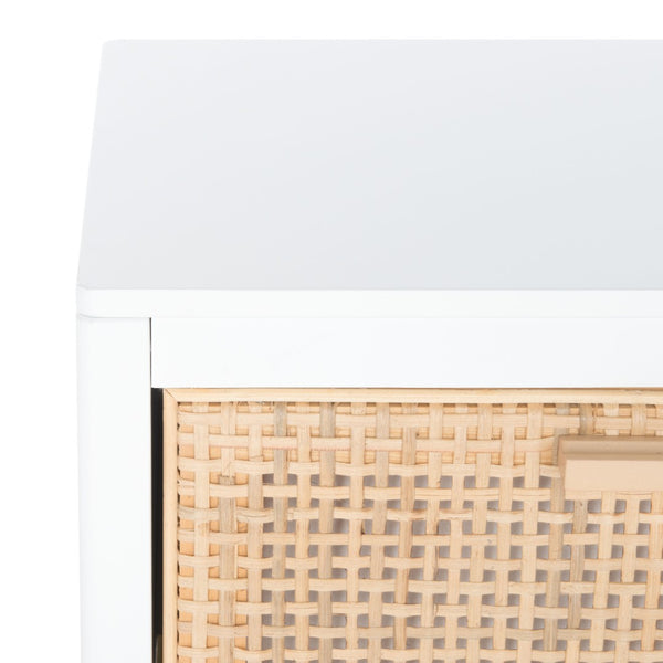 Safavieh Miya Nightstand With Rattan Detailing: Modern Storage Solutions For A Stylish Bedroom Retreat White / Natural NST5012C