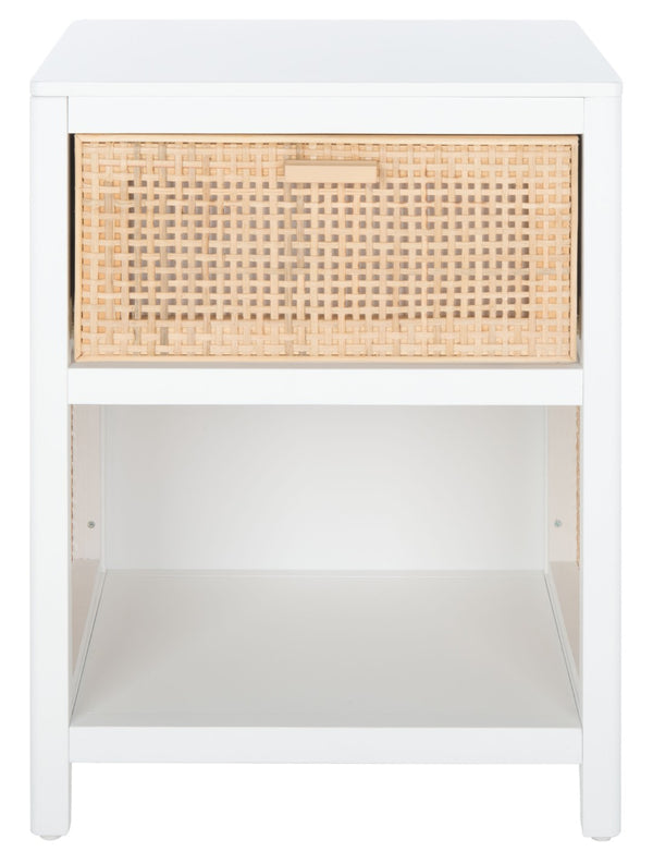 Safavieh Miya Nightstand With Rattan Detailing: Modern Storage Solutions For A Stylish Bedroom Retreat White / Natural NST5012C