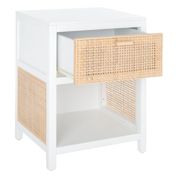 Safavieh Miya Nightstand With Rattan Detailing: Modern Storage Solutions For A Stylish Bedroom Retreat White / Natural NST5012C