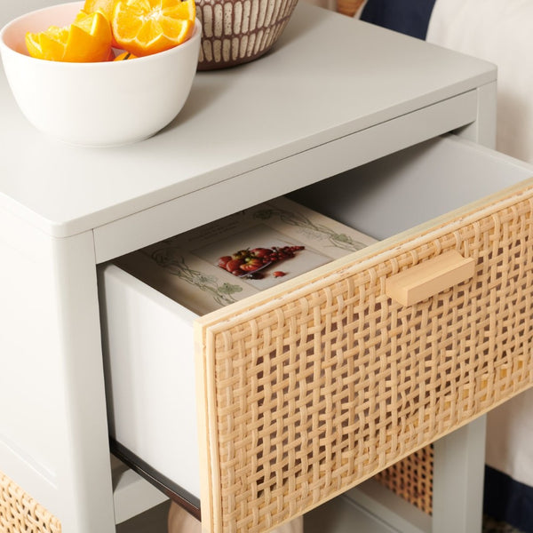 Safavieh Miya Nightstand With Rattan Detailing: Modern Storage Solutions For A Stylish Bedroom Retreat Grey / Natural NST5012D