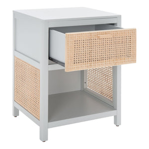 Safavieh Miya Nightstand With Rattan Detailing: Modern Storage Solutions For A Stylish Bedroom Retreat Grey / Natural NST5012D