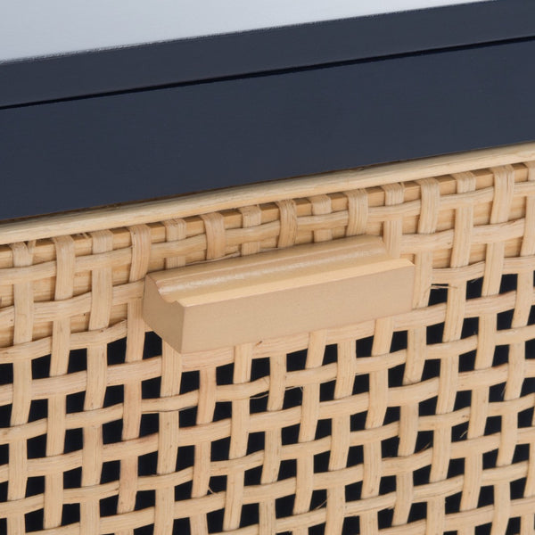 Safavieh Miya Nightstand With Rattan Detailing: Modern Storage Solutions For A Stylish Bedroom Retreat Navy / Natural NST5012E