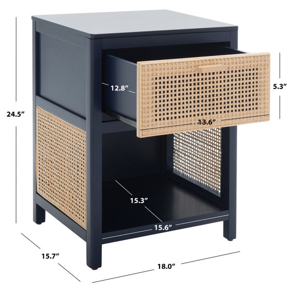 Safavieh Miya Nightstand With Rattan Detailing: Modern Storage Solutions For A Stylish Bedroom Retreat Navy / Natural NST5012E