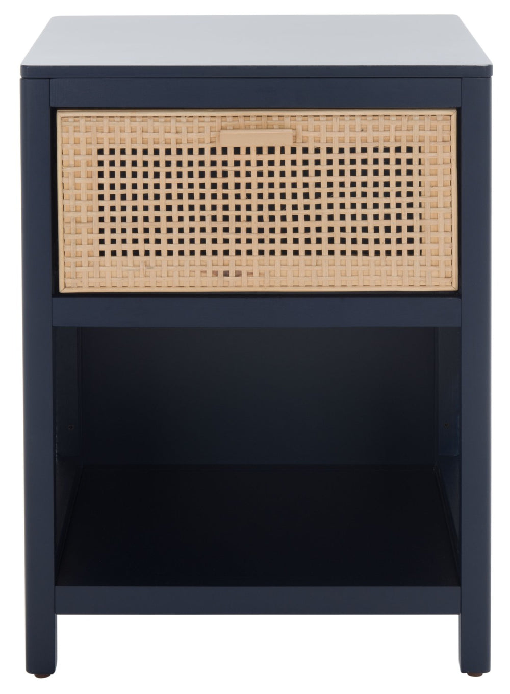Safavieh Miya Nightstand With Rattan Detailing: Modern Storage Solutions For A Stylish Bedroom Retreat Navy / Natural NST5012E