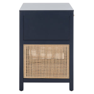 Safavieh Miya Nightstand With Rattan Detailing: Modern Storage Solutions For A Stylish Bedroom Retreat Navy / Natural NST5012E
