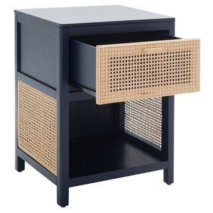 Safavieh Miya Nightstand With Rattan Detailing: Modern Storage Solutions For A Stylish Bedroom Retreat Navy / Natural NST5012E
