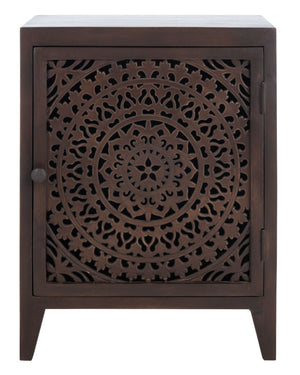 Safavieh Thea Exquisitely Carved Nightstand - Artisan Design With Single-Door Storage For Elegant Bedrooms Brown NST5300A