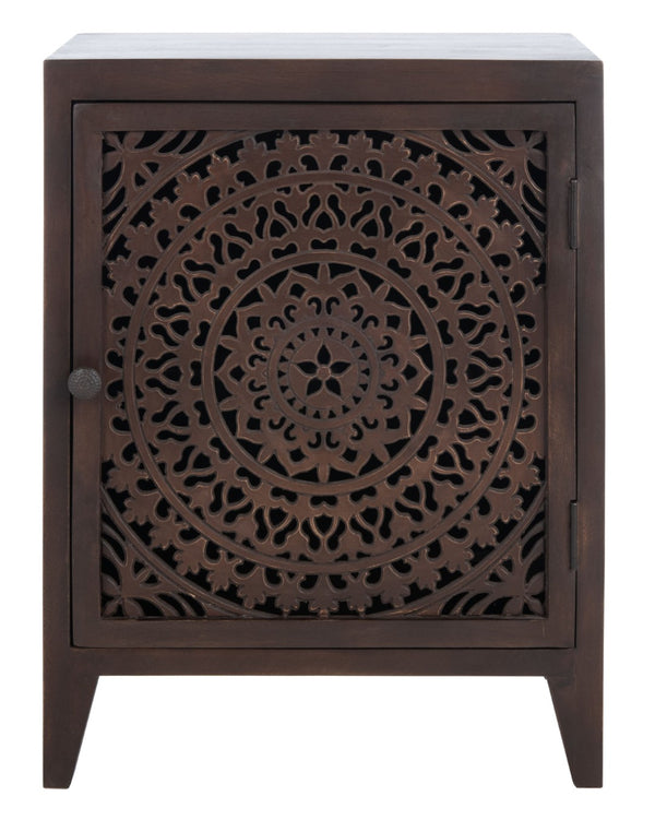 Safavieh Thea Exquisitely Carved Nightstand - Artisan Design With Single-Door Storage For Elegant Bedrooms Brown NST5300A