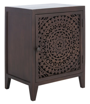 Safavieh Thea Exquisitely Carved Nightstand - Artisan Design With Single-Door Storage For Elegant Bedrooms Brown NST5300A