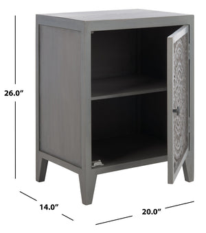 Safavieh Thea Exquisitely Carved Nightstand - Artisan Design With Single-Door Storage For Elegant Bedrooms Grey Walnut NST5300B