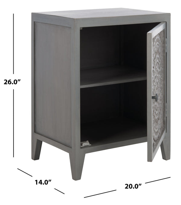 Safavieh Thea Exquisitely Carved Nightstand - Artisan Design With Single-Door Storage For Elegant Bedrooms Grey Walnut NST5300B