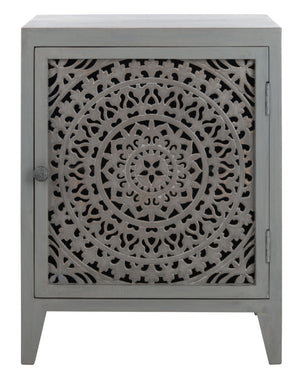 Safavieh Thea Exquisitely Carved Nightstand - Artisan Design With Single-Door Storage For Elegant Bedrooms Grey Walnut NST5300B