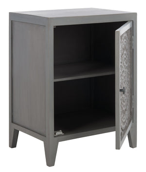 Safavieh Thea Exquisitely Carved Nightstand - Artisan Design With Single-Door Storage For Elegant Bedrooms Grey Walnut NST5300B