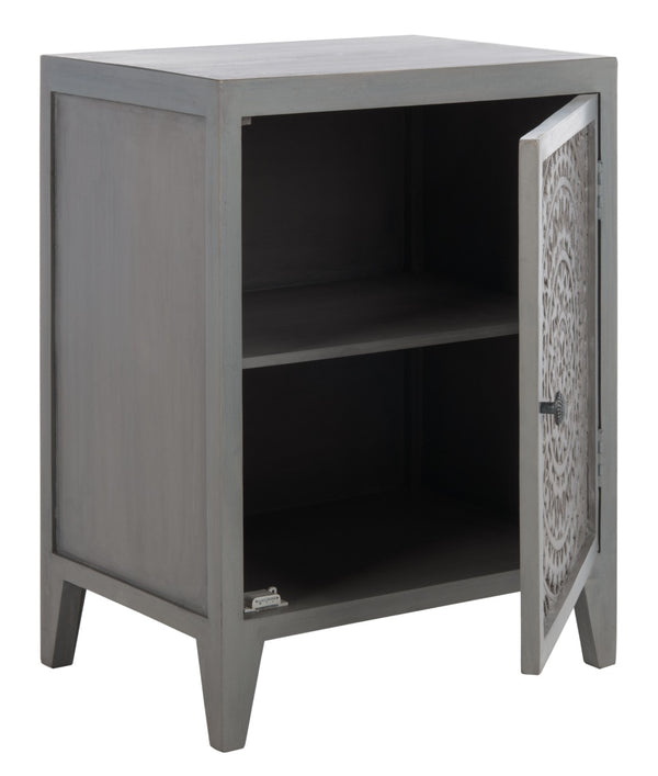 Safavieh Thea Exquisitely Carved Nightstand - Artisan Design With Single-Door Storage For Elegant Bedrooms Grey Walnut NST5300B
