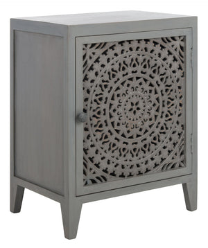 Safavieh Thea Exquisitely Carved Nightstand - Artisan Design With Single-Door Storage For Elegant Bedrooms Grey Walnut NST5300B