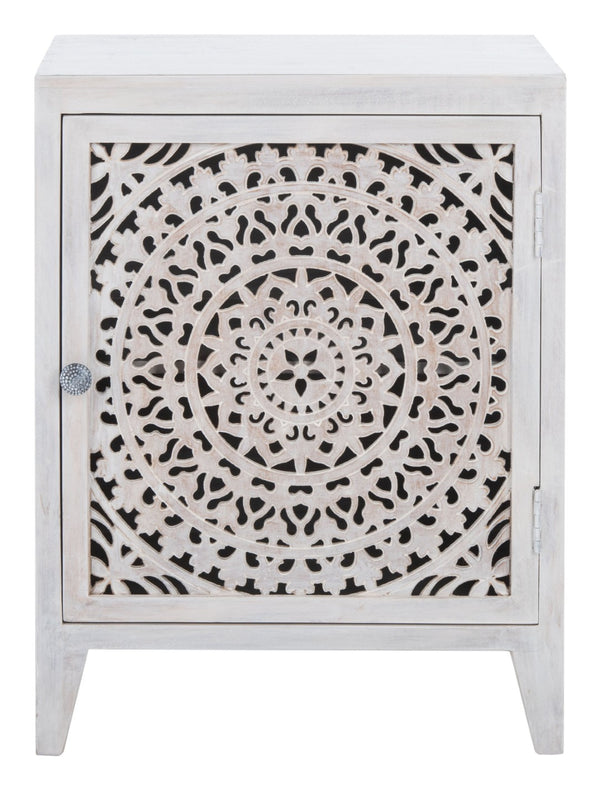 Safavieh Thea Exquisitely Carved Nightstand - Artisan Design With Single-Door Storage For Elegant Bedrooms White Washed NST5300C