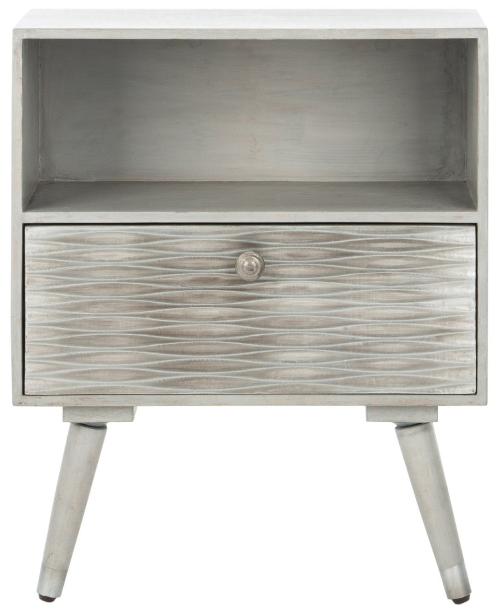Safavieh Brandy Textured Nightstand - Mid-Century Modern Design With Rich Grey Walnut Finish & Compact Storage NST5301A
