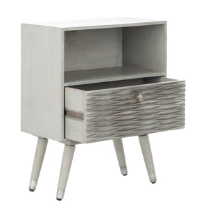 Safavieh Brandy Textured Nightstand - Mid-Century Modern Design With Rich Grey Walnut Finish & Compact Storage NST5301A