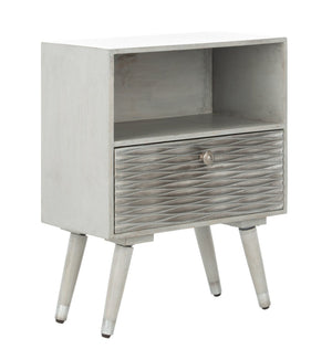 Safavieh Brandy Textured Nightstand - Mid-Century Modern Design With Rich Grey Walnut Finish & Compact Storage NST5301A