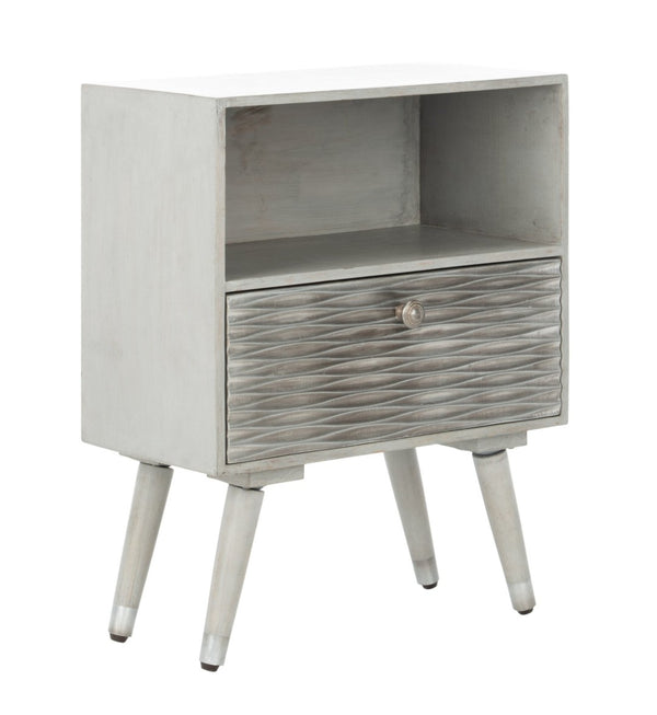 Safavieh Brandy Textured Nightstand - Mid-Century Modern Design With Rich Grey Walnut Finish & Compact Storage NST5301A