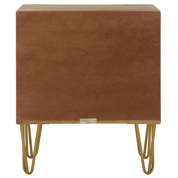 Safavieh Solene Textured Nightstand With Curved Design And Brass Accents - Modern Storage For Stylish Spaces NST5302A