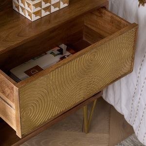Safavieh Solene Textured Nightstand With Curved Design And Brass Accents - Modern Storage For Stylish Spaces NST5302A