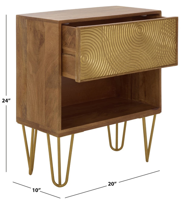 Safavieh Solene Textured Nightstand With Curved Design And Brass Accents - Modern Storage For Stylish Spaces NST5302A