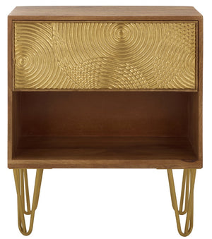Safavieh Solene Textured Nightstand With Curved Design And Brass Accents - Modern Storage For Stylish Spaces NST5302A