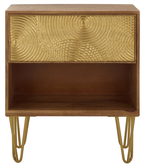 Safavieh Solene Textured Nightstand With Curved Design And Brass Accents - Modern Storage For Stylish Spaces NST5302A