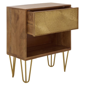 Safavieh Solene Textured Nightstand With Curved Design And Brass Accents - Modern Storage For Stylish Spaces NST5302A
