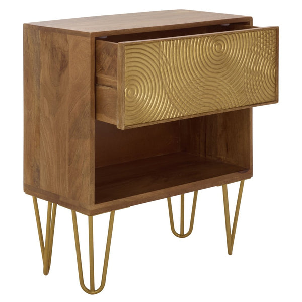 Safavieh Solene Textured Nightstand With Curved Design And Brass Accents - Modern Storage For Stylish Spaces NST5302A