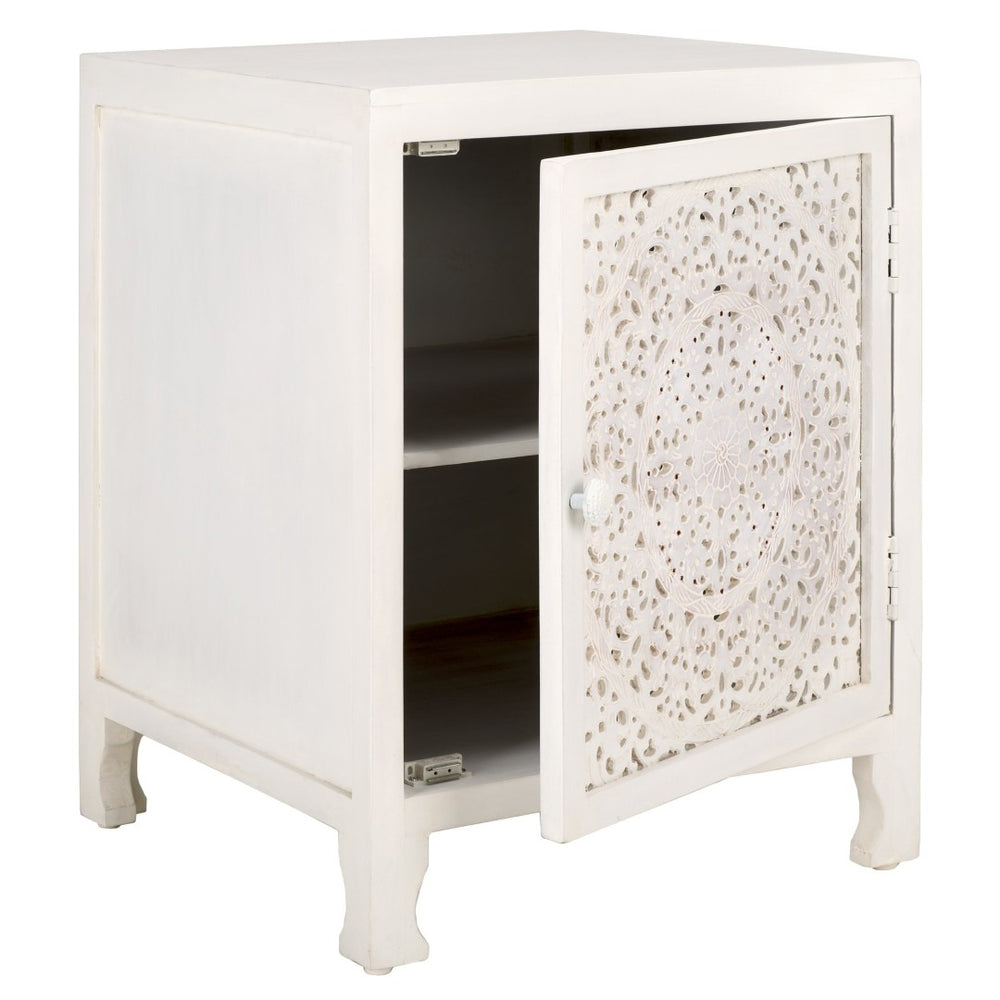 Safavieh Raura Vintage Carved Mango Wood Nightstand With Door & Shelves - Elegant Coastal Bedroom Decor NST5303A
