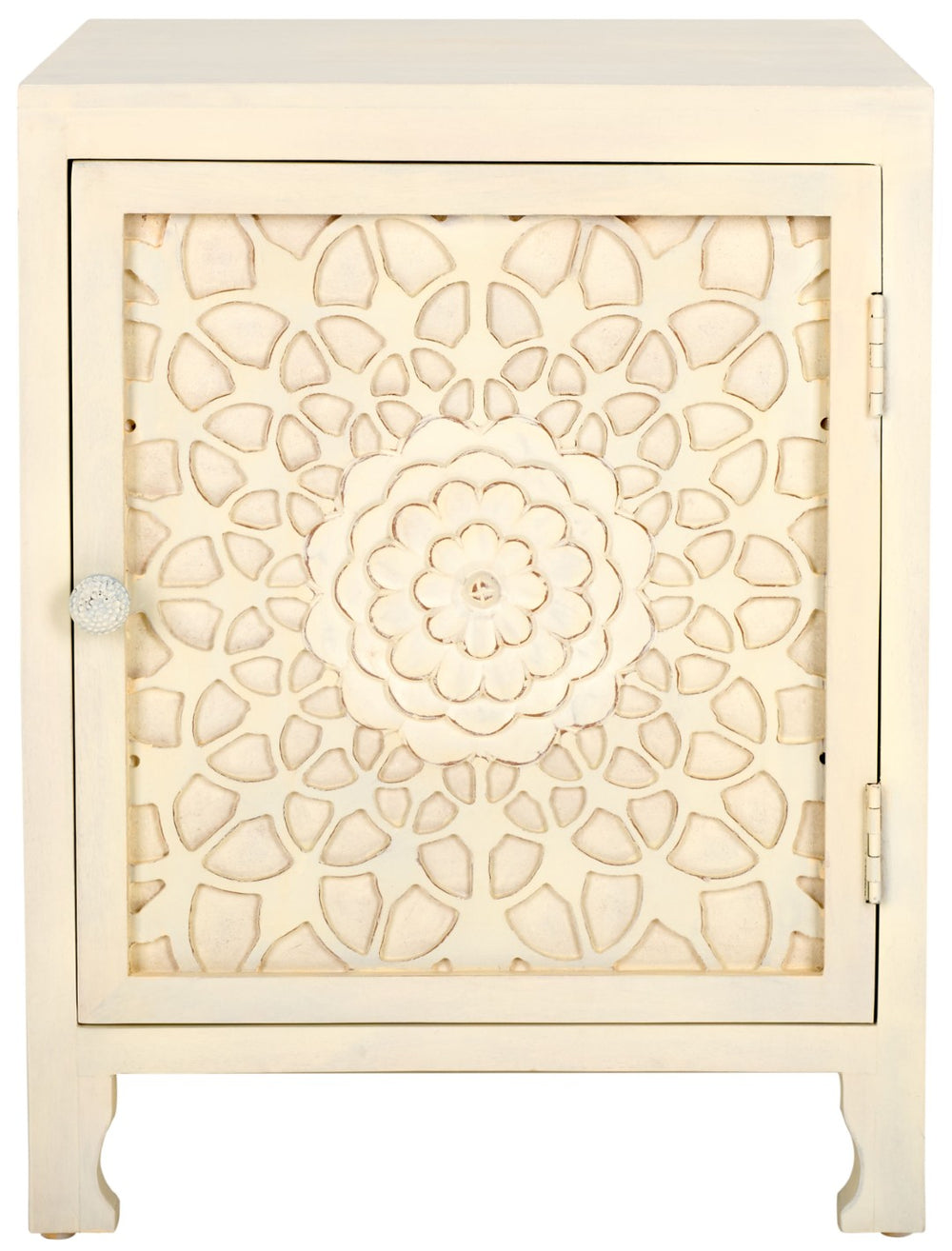 Safavieh Rayetta Vintage-Style Nightstand With Carved Mango Wood, 2 Shelves, And Elegant White Wash Finish NST5304A