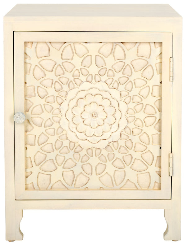 Safavieh Rayetta Vintage-Style Nightstand With Carved Mango Wood, 2 Shelves, And Elegant White Wash Finish NST5304A