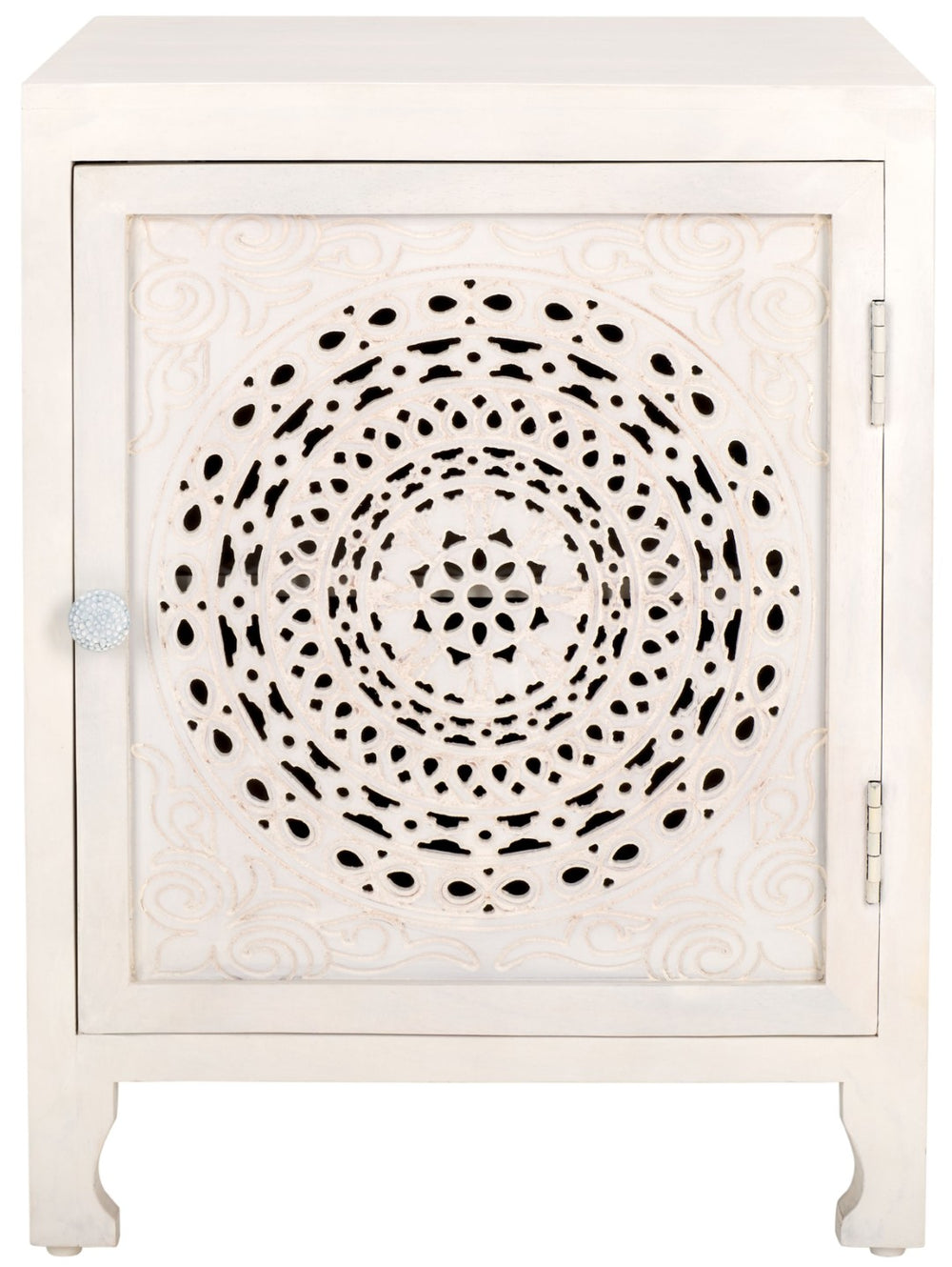 Safavieh Regius Rustic White Wash Nightstand With 2 Shelves & Intricate Mango Wood Design For Stylish Storage NST5305A