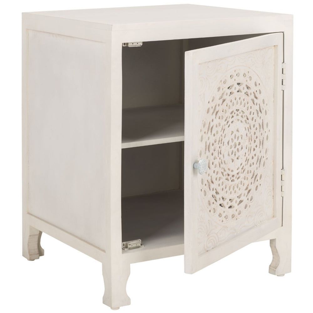 Safavieh Regius Rustic White Wash Nightstand With 2 Shelves & Intricate Mango Wood Design For Stylish Storage NST5305A