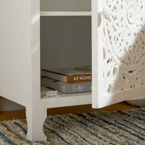 Safavieh Reimu Artisanal Nightstand With 2 Shelves & 1 Door - Elegant Mango Wood Storage For Bedroom Decor NST5306A